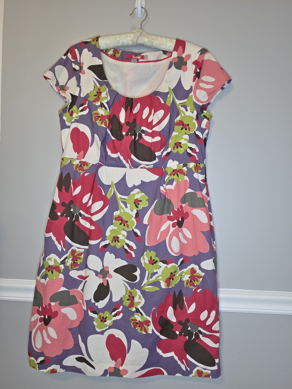 Boden Floral Midi Dress in Purple, Pink and White
